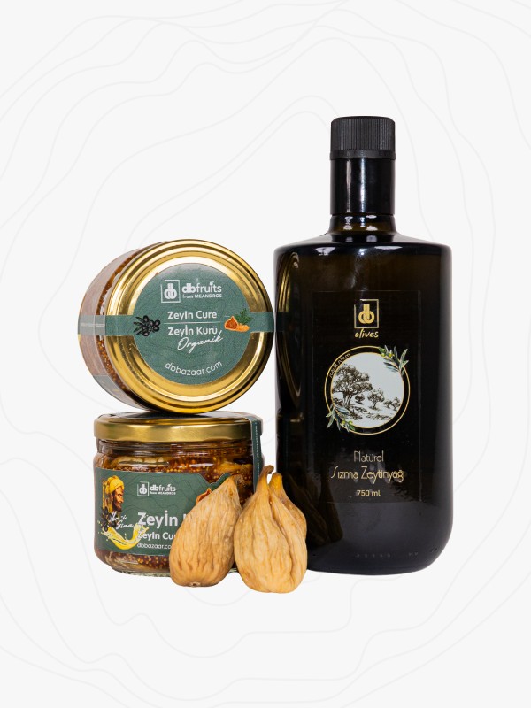 Hediye Sağlık Seti - Kestane, Kuru İncir, Zeytinyağı, Zeyin Kürü ve Cennet Hurması Kurusu