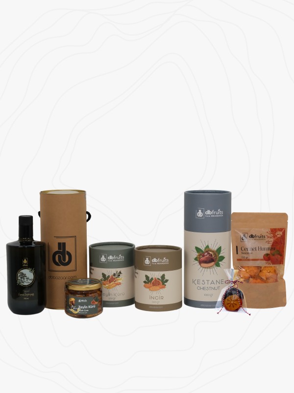 Hediye Sağlık Seti - Kestane, Kuru İncir, Zeytinyağı, Zeyin Kürü ve Cennet Hurması Kurusu